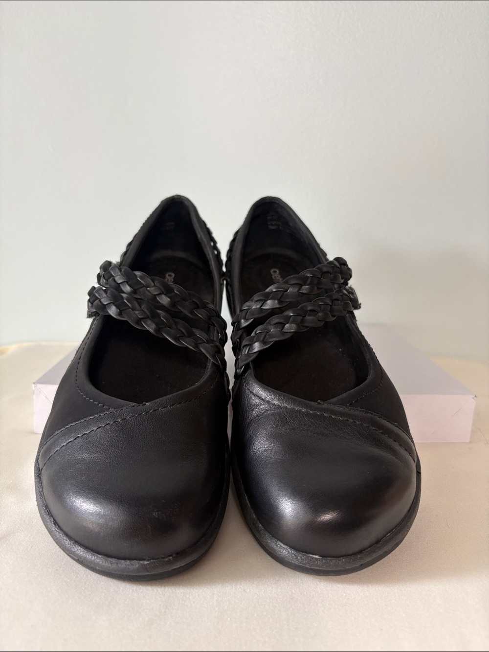 Aetrex Black Braided Double-Strap Annie Mary Jane Flats